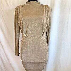 Mable Gold Ruched Bum Long Sleeve Knit Dress - Size Small
